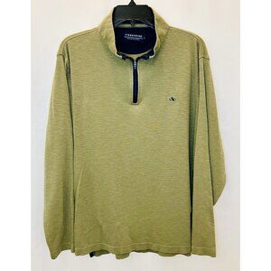 Fish Hippie 1/4 Zip Pullover L Men Olive Green / Navy Cotton Modal Made India
